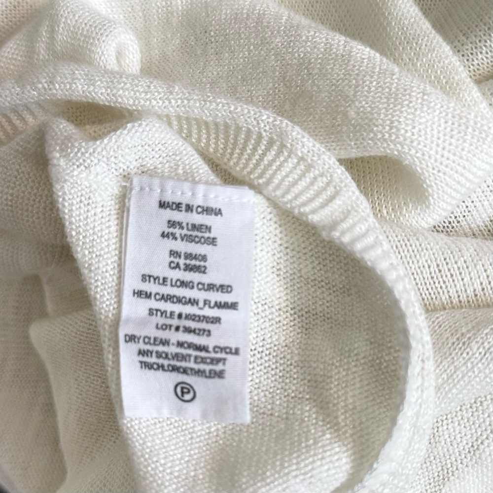Theory Knit White Linen Blend Cocoon Longline Open Front Cardigan M/L - Picture 6 of 7